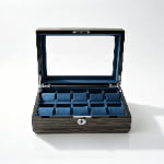 High Glossy Dark Oak Grain Spliced Carbon Fiber 5 Watch Case with Blue Velvet Interior