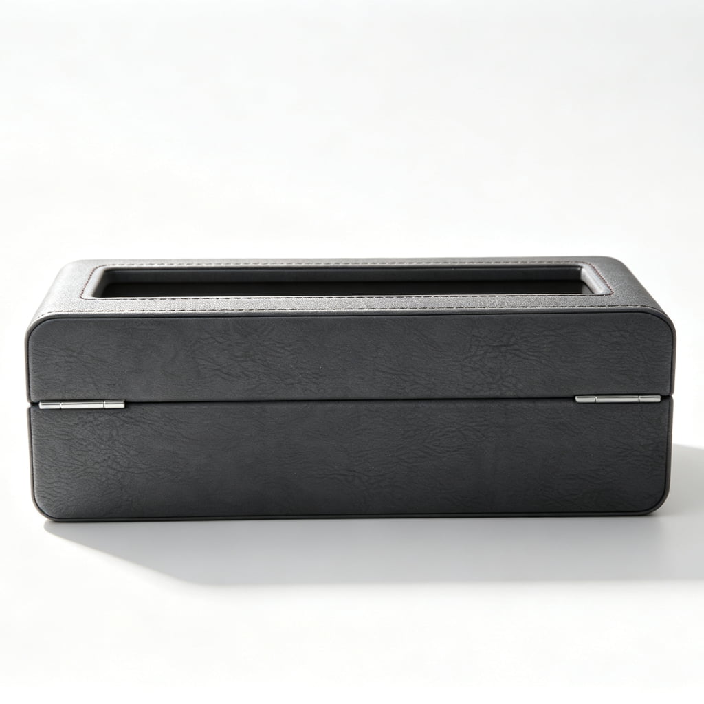 PU Leather Gray 5 Watch Case with Burgundy Velvet Interior
