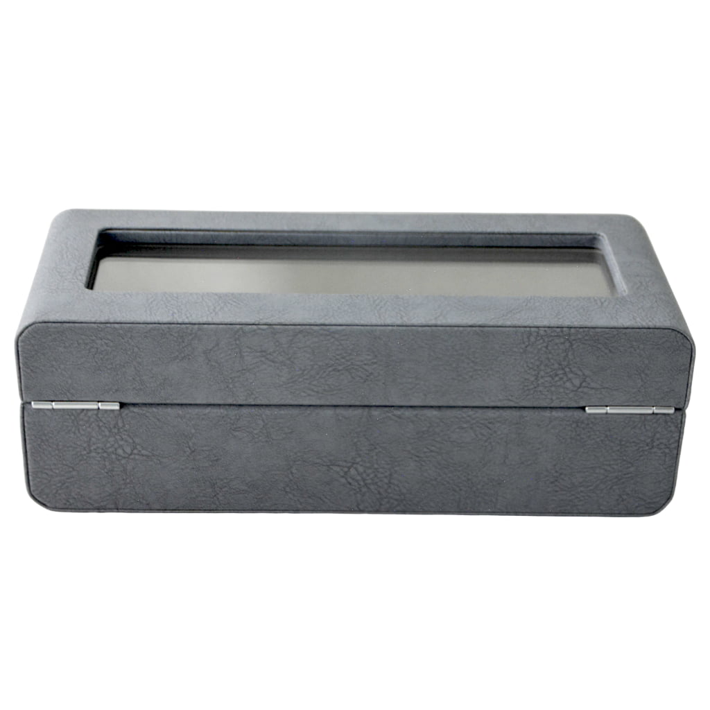 PU Leather Gray 5 Watch Case with Gray Velvet Interior
