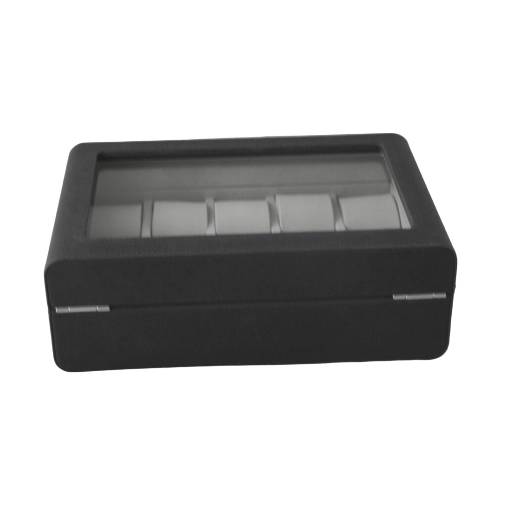 PU Leather Black 10 Watch Case with Grey Velvet Interior