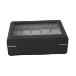 PU Leather Black 10 Watch Case with Grey Velvet Interior