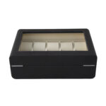 PU Leather Black 10 Watch Case with Grey Velvet Interior