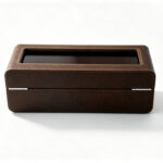 PU Leather Brown 5 Watch Case with Burgundy Velvet Interior