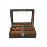 10 watch display box with tempered glass lid and storage compartments