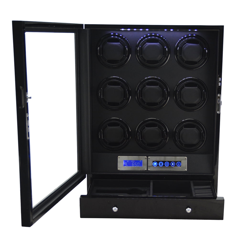 9 slot watch winder with touchscreen control panel and winding positions