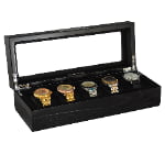 5 watch case open display view with black interior compartments