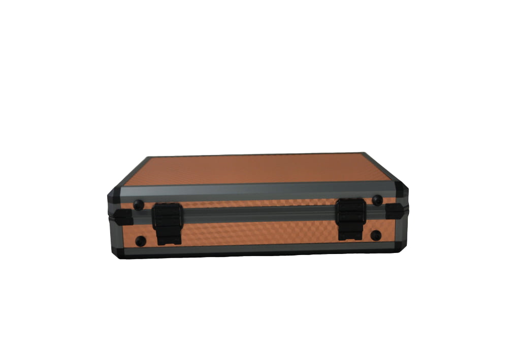 Rose gold 24 slot watch suitcase rear view with aluminum alloy frame and hinges