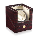 2-watch winder with ebony wood-grain exterior, beige interior and acrylic display window