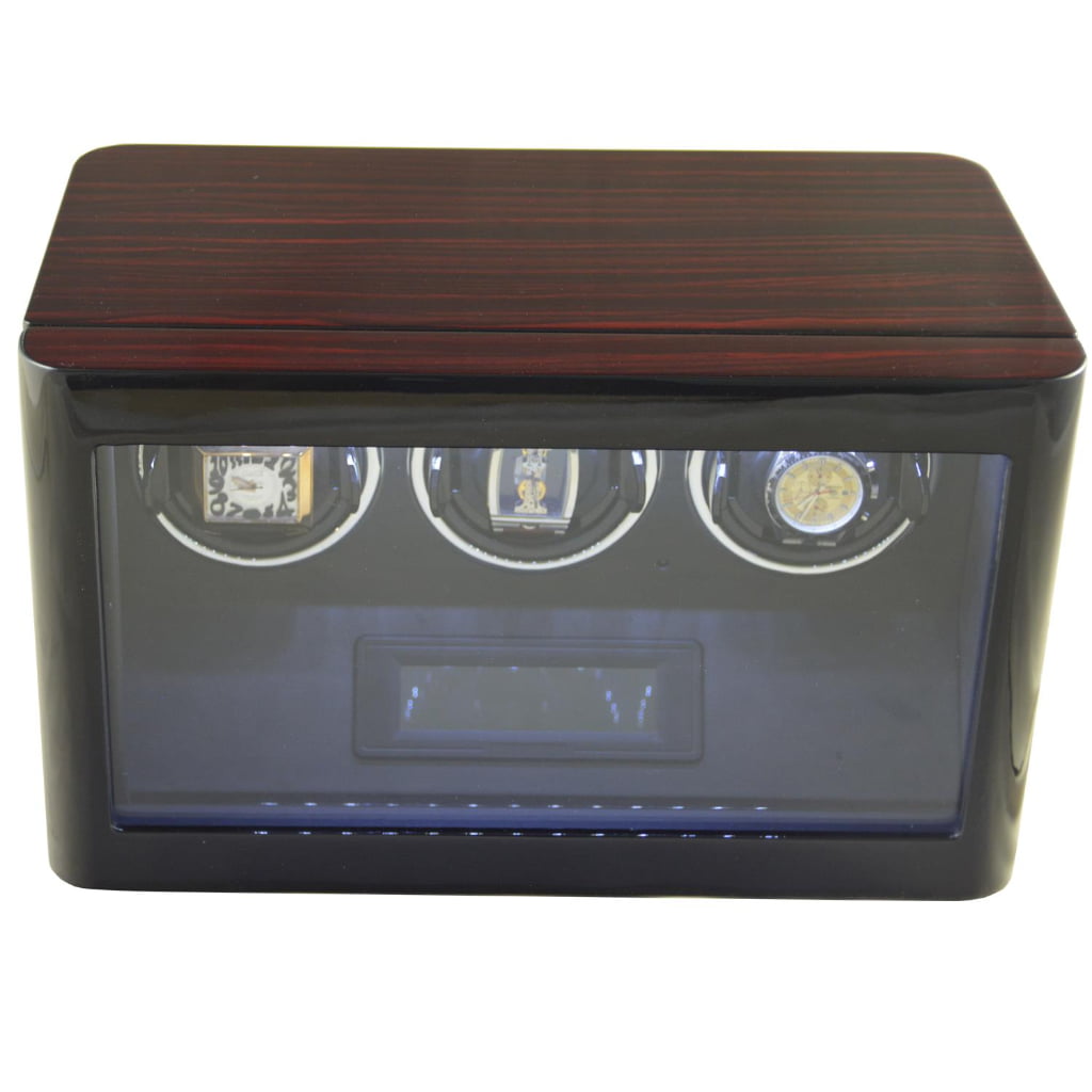 Ebony 3 watch winder with high-gloss wood finish, tempered glass window and touchscreen display
