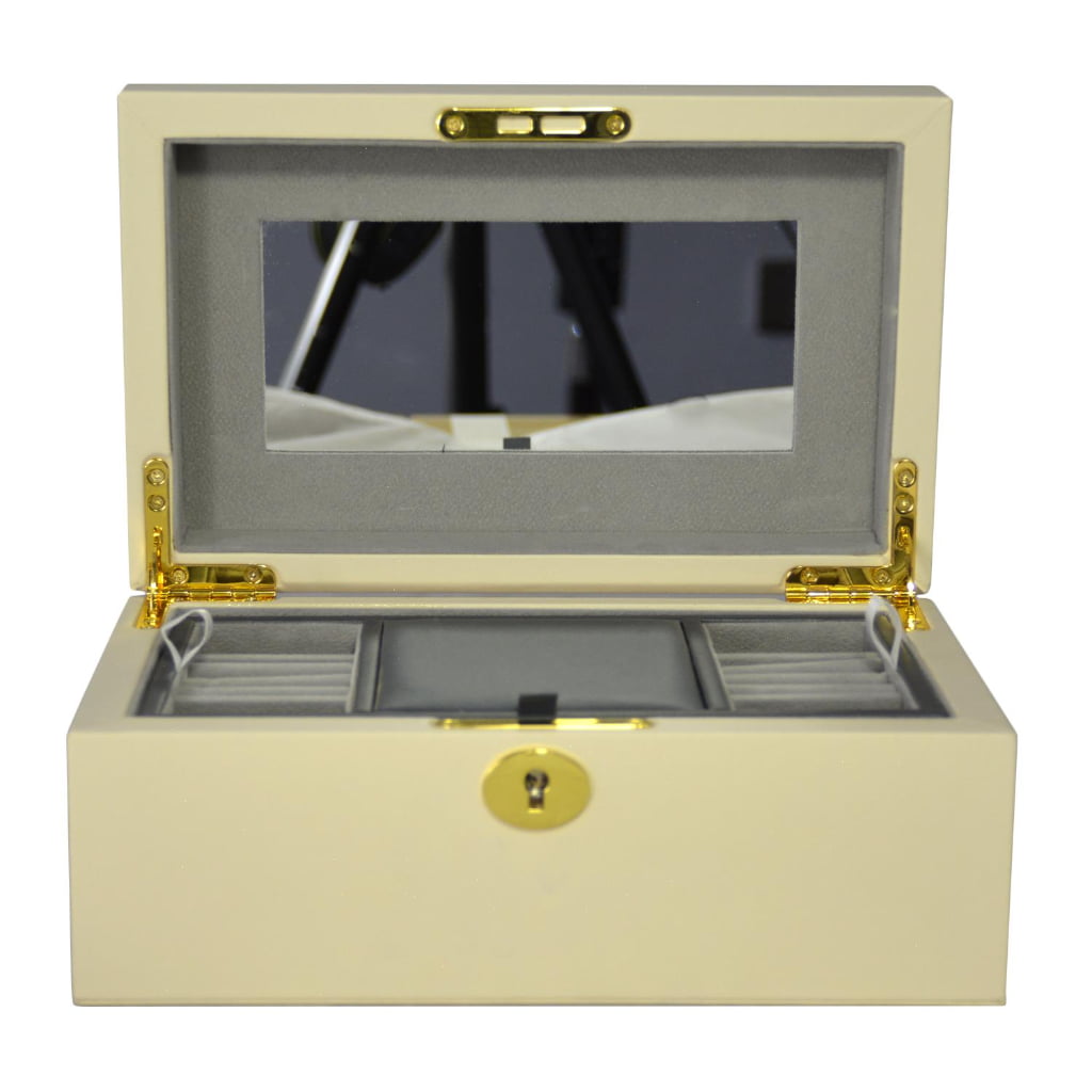 Yellow PU Leather Jewelry Organizer Box with Secret Cabinet