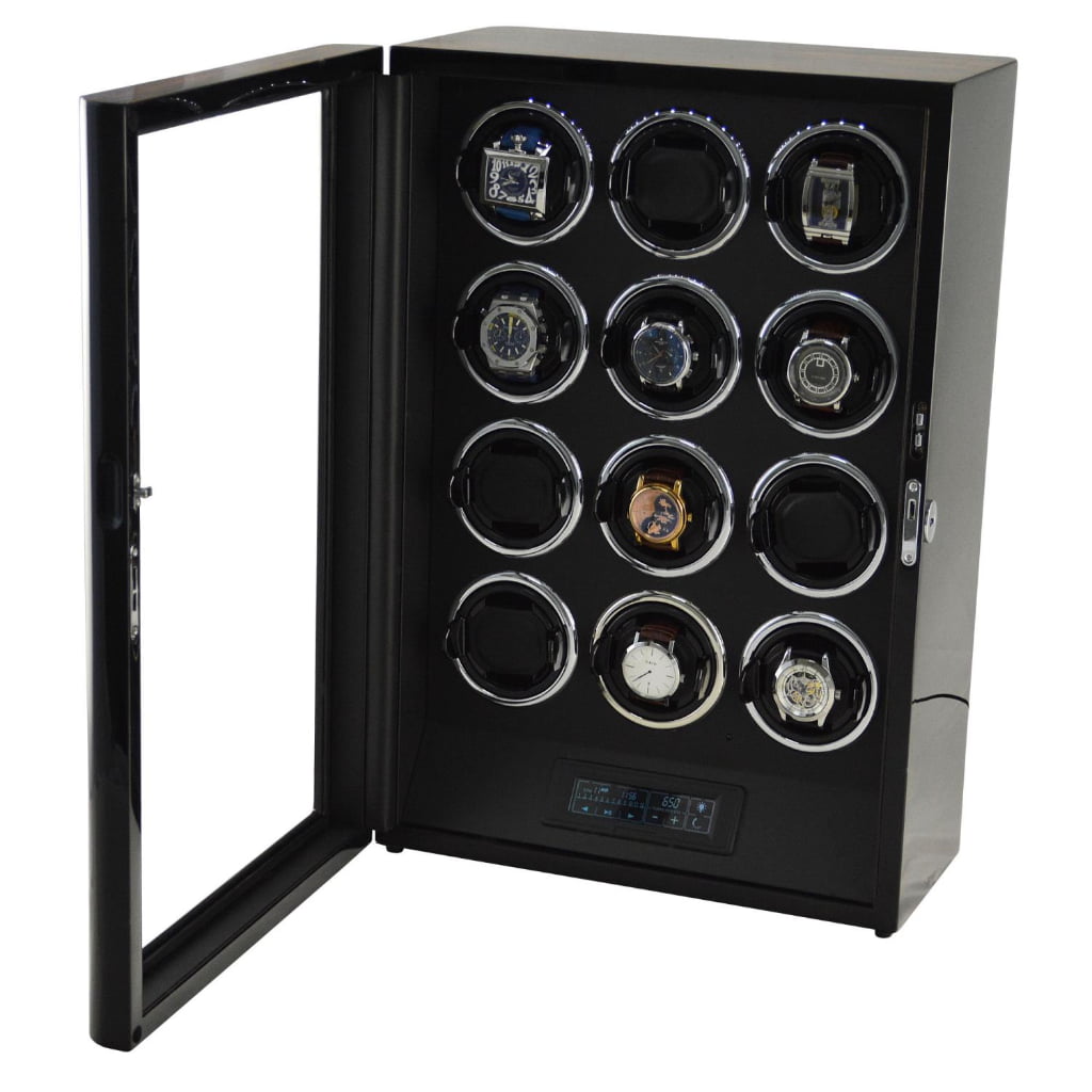 Zebra Wood Grain 12 Watch Winder with Touchscreen Control