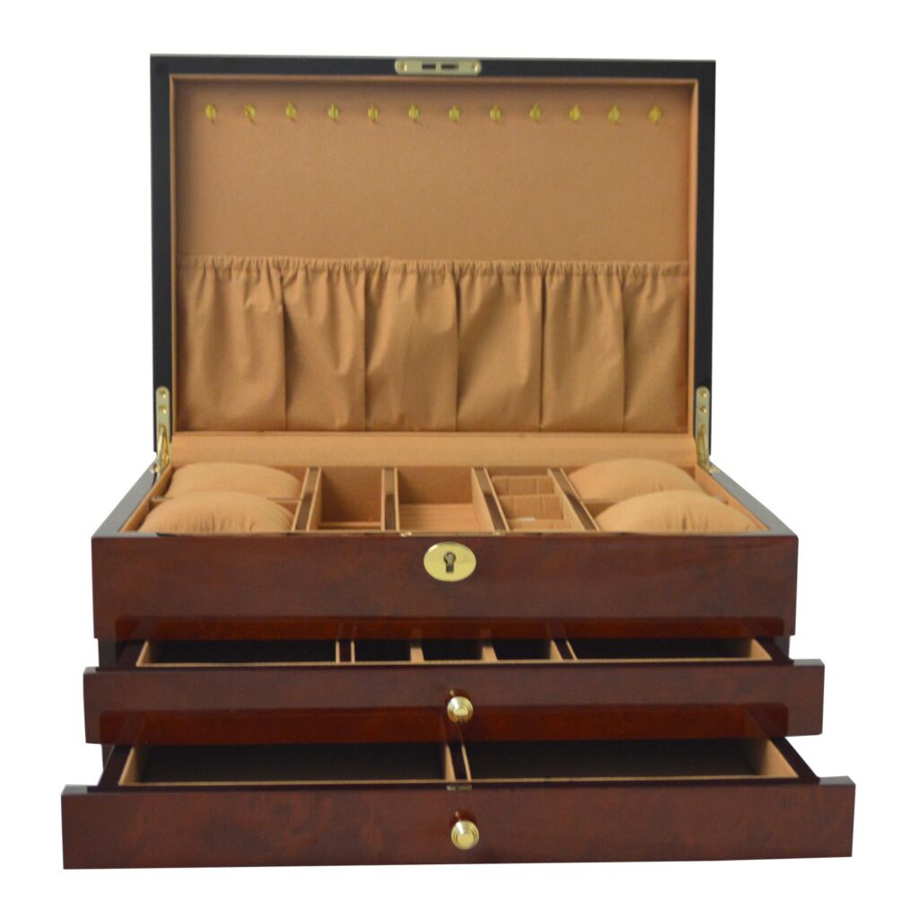 High Glossy Camphor Grain Jewelry Organizer Box with Drawers
