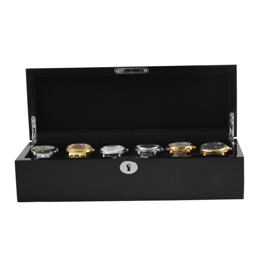 Black High Glossy Arc 6 Watch Case with Velvet Interior