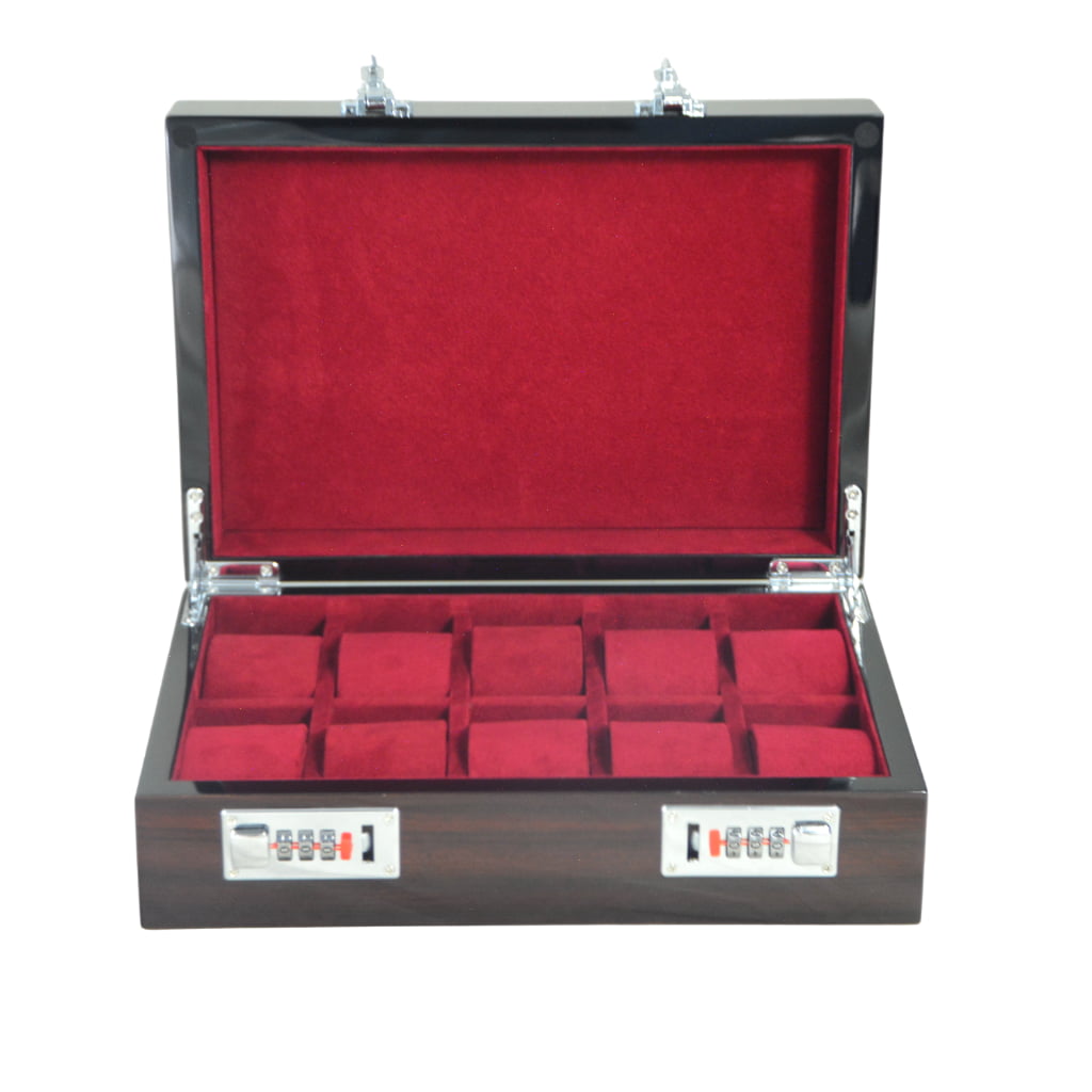 High Glossy Macassar Ebony Grain 10 Watch Case with Combination Lock