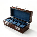High Glossy Macassar Ebony Grain 5 Watch Case with Blue Velvet Interior and Combination Lock