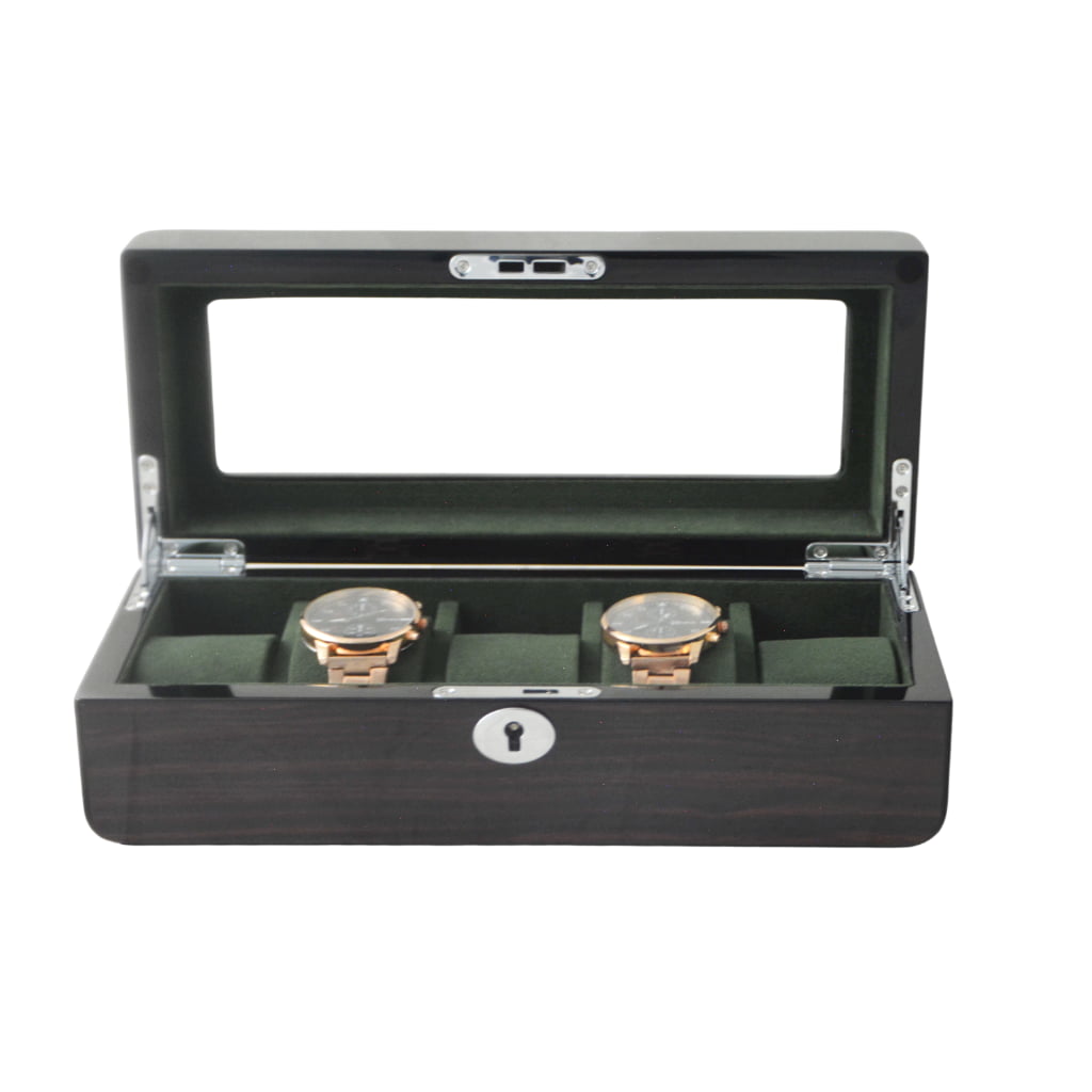 High Glossy Ebony Grain Spliced Carbon Fiber 5 Watch Case with Tempered Glass Display
