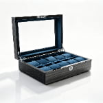 High Glossy Dark Oak Grain Spliced Carbon Fiber 5 Watch Case with Blue Velvet Interior