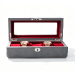 PU Leather Gray 5 Watch Case with Burgundy Velvet Interior