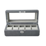 PU Leather Gray 5 Watch Case with Gray Velvet Interior
