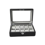 PU Leather Black 10 Watch Case with Grey Velvet Interior