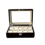 PU Leather Brown 10 Watch Case with Ivory Velvet Interior