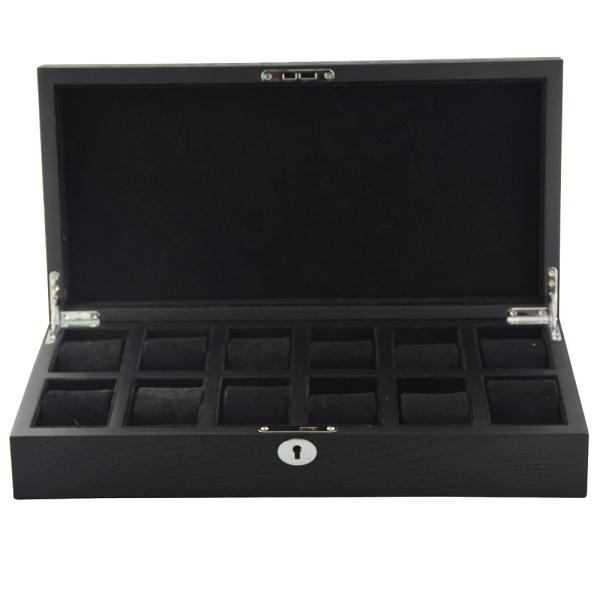 black wooden watch case with black interior