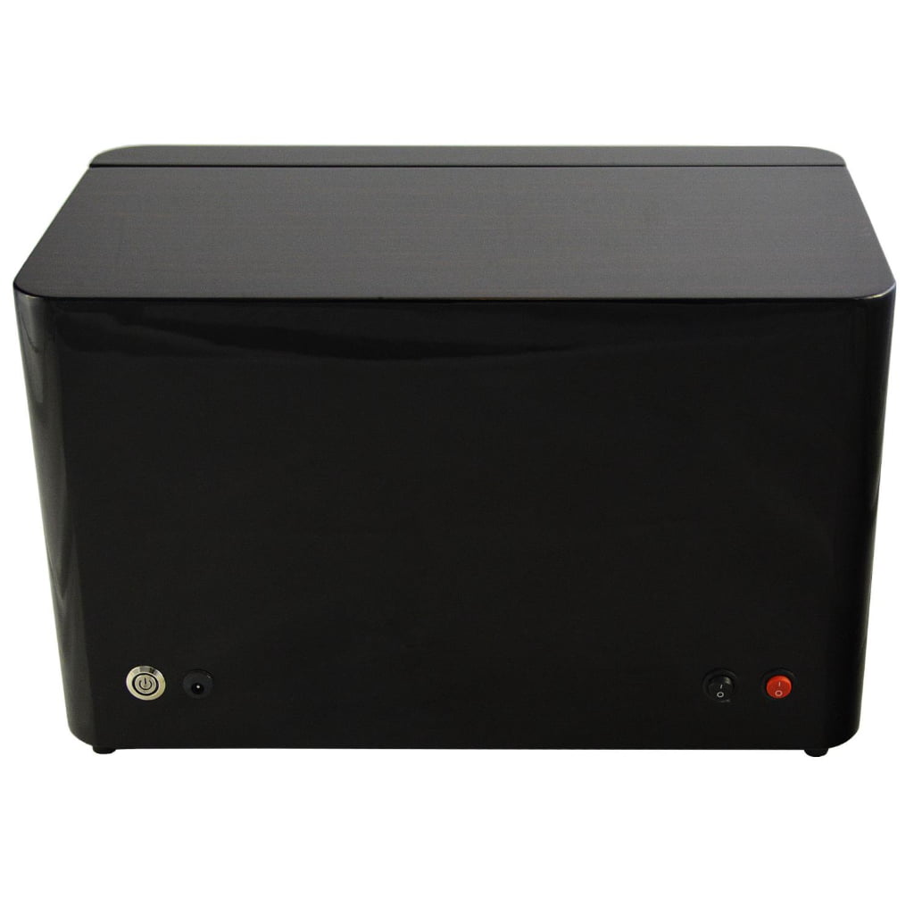 Rear view of 3 watch winder with black high-gloss cabinet and power controls