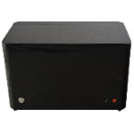 Rear view of 3 watch winder with black high-gloss cabinet and power controls