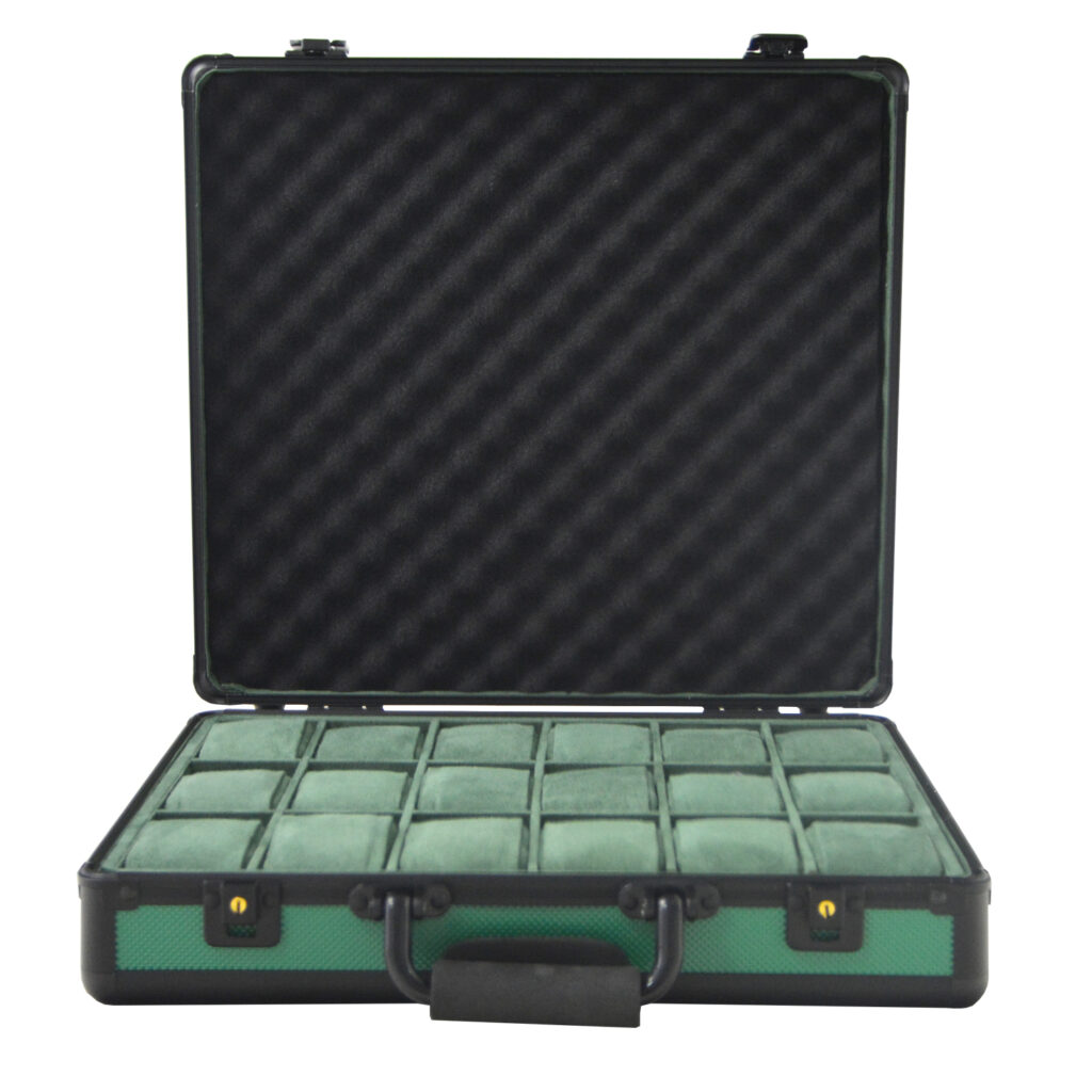 Green Aluminum Alloy Frame 18 Watch Suitcase