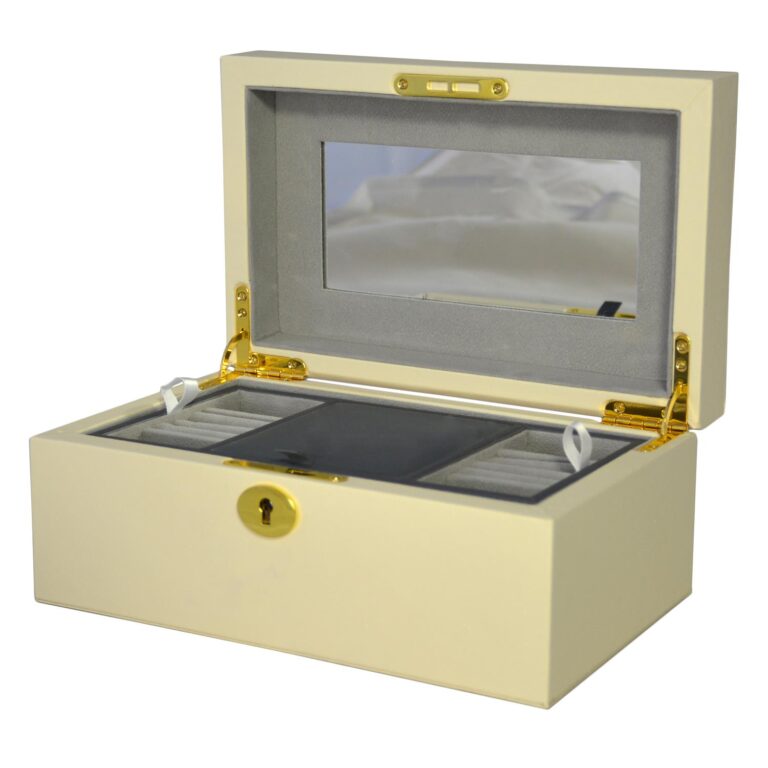 Yellow PU Leather Jewelry Organizer Box with Secret Cabinet
