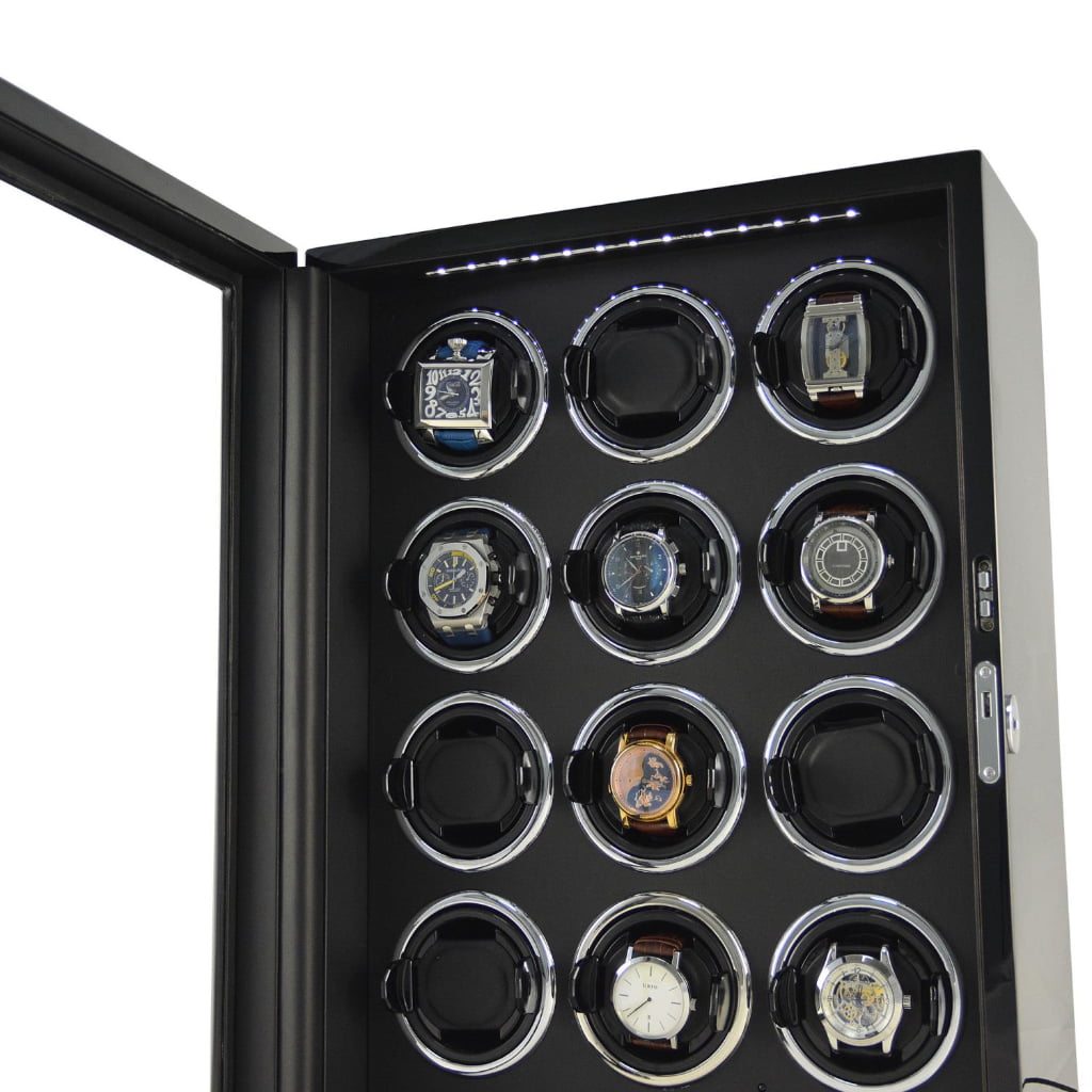 Zebra Wood Grain 12 Watch Winder with Touchscreen Control