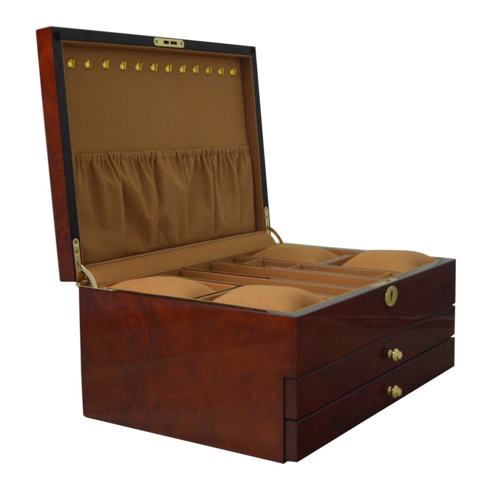 High Glossy Camphor Grain Jewelry Organizer Box with Drawers