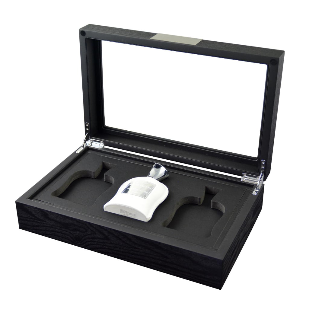 Bark Veneered MDF Perfume Case with Tempered Glass Display