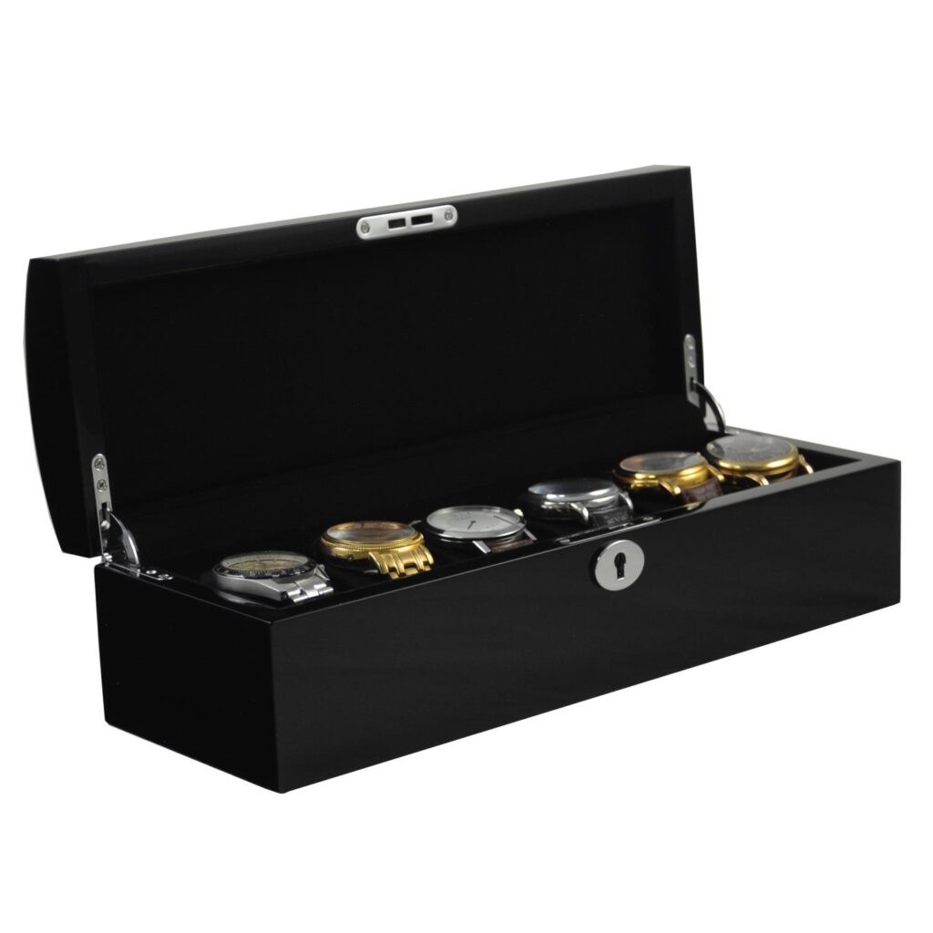 Black High Glossy Arc 6 Watch Case with Velvet Interior