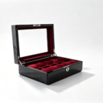 High Glossy Ebony Grain Spliced Carbon Fiber 10 Watch Case with Burgundy Velvet Interior