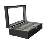 High Glossy Carbon Fiber 10 Watch Case with Tempered Glass Display