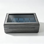 High Glossy Dark Oak Grain Spliced Carbon Fiber 5 Watch Case with Blue Velvet Interior