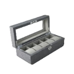 PU Leather Gray 5 Watch Case with Gray Velvet Interior