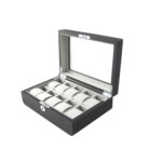PU Leather Black 10 Watch Case with Grey Velvet Interior