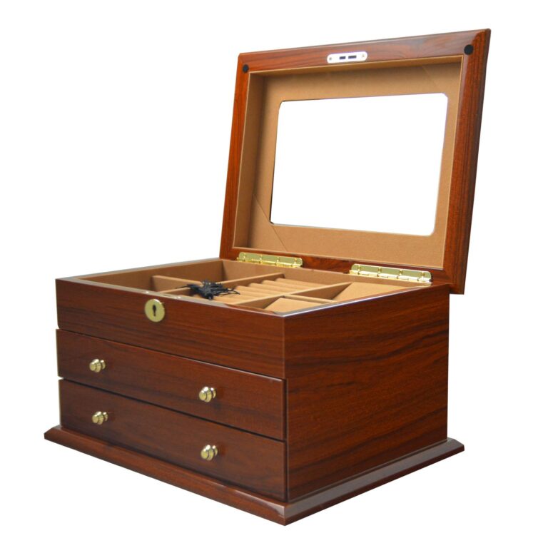 High Gloss Teak Jewelry Case with Drawers