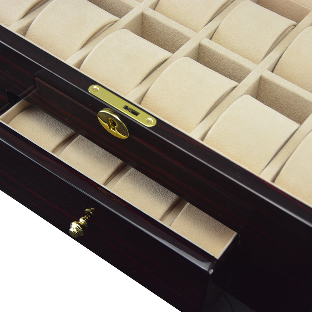 20 watch storage case with front drawer and organized velvet watch cushions