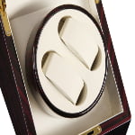2-watch winder with two beige watch cushions and ebony-finish winding drum