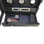 Triple watch winder with open compartmentalized drawer for watches and accessories