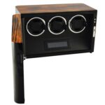 Zebra stripe 3 watch winder with open door, three empty winding positions and touchscreen panel