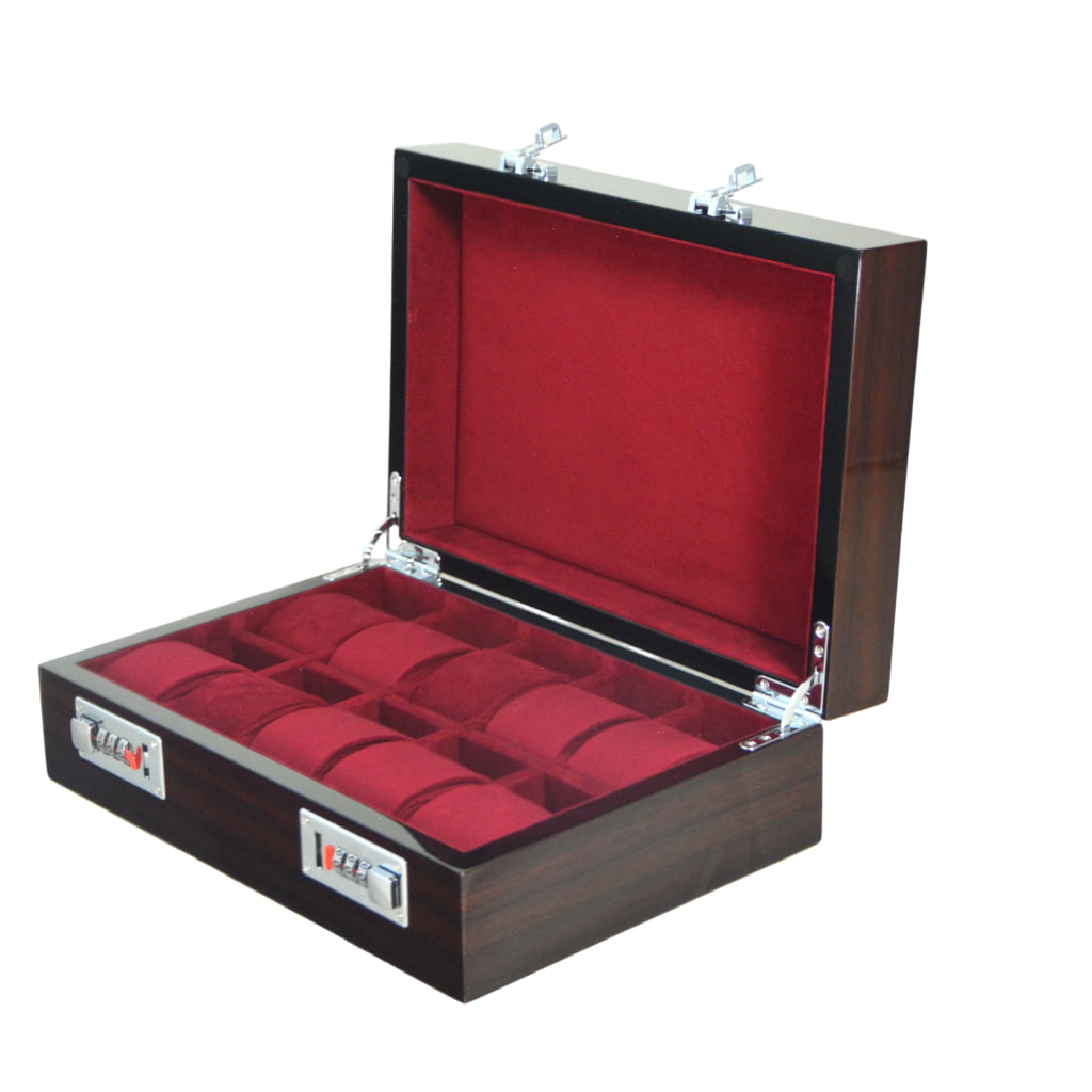 High Glossy Macassar Ebony Grain 10 Watch Case with Combination Lock