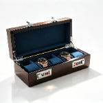 High Glossy Macassar Ebony Grain 5 Watch Case with Blue Velvet Interior and Combination Lock