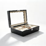 High Glossy Ebony Grain Spliced Carbon Fiber 10 Watch Case with Tempered Glass Display