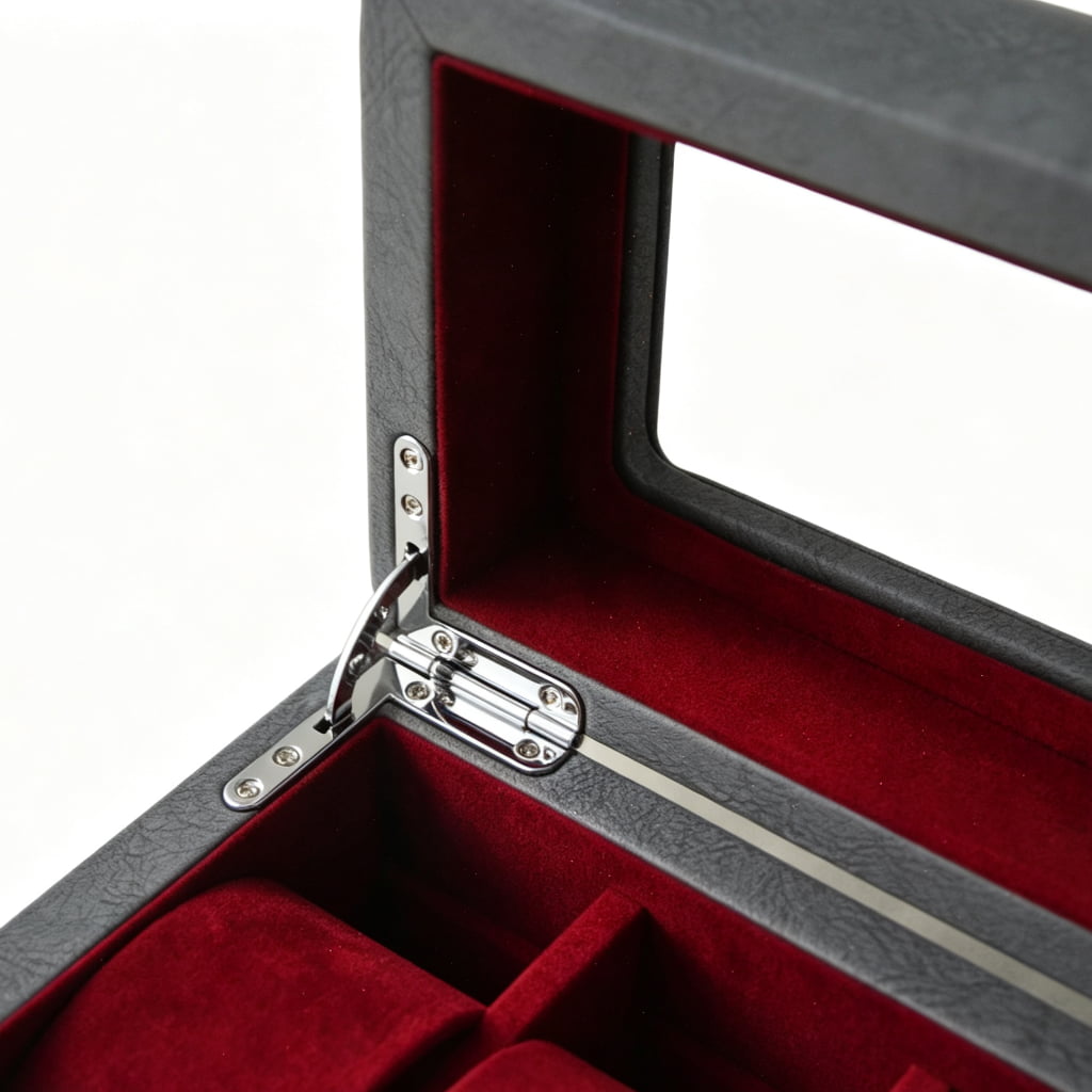 PU Leather Gray 5 Watch Case with Burgundy Velvet Interior