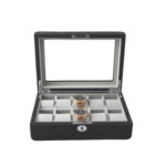 PU Leather Black 10 Watch Case with Grey Velvet Interior