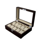PU Leather Brown 10 Watch Case with Ivory Velvet Interior